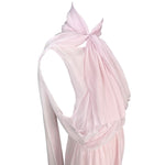 1990's Pale Pink Silk Chiffon Goddess Gown with Tie Neck Scarf, top slight side