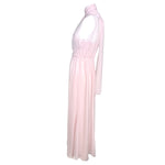 1990's Pale Pink Silk Chiffon Goddess Gown with Tie Neck Scarf, side 3