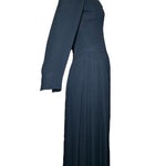 Galanos 70s Black Maxi Gown With Tie Up Bodice and Lattice Ruche Detailing SIDE PHOTO 4 OF 6