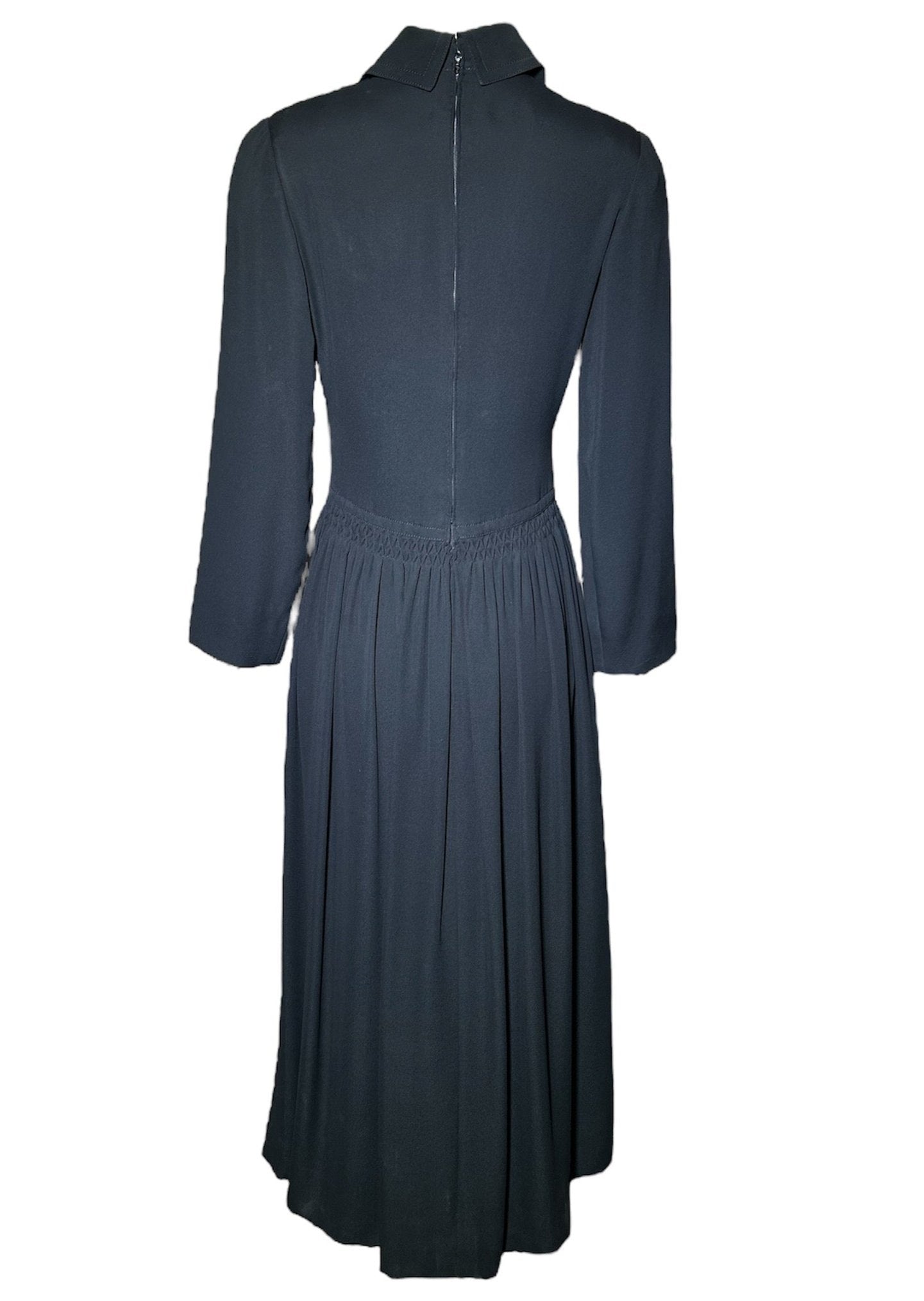 Galanos 70s Black Maxi Gown With Tie Up Bodice and Lattice Ruche Detailing BACK PHOTO 3 OF 6