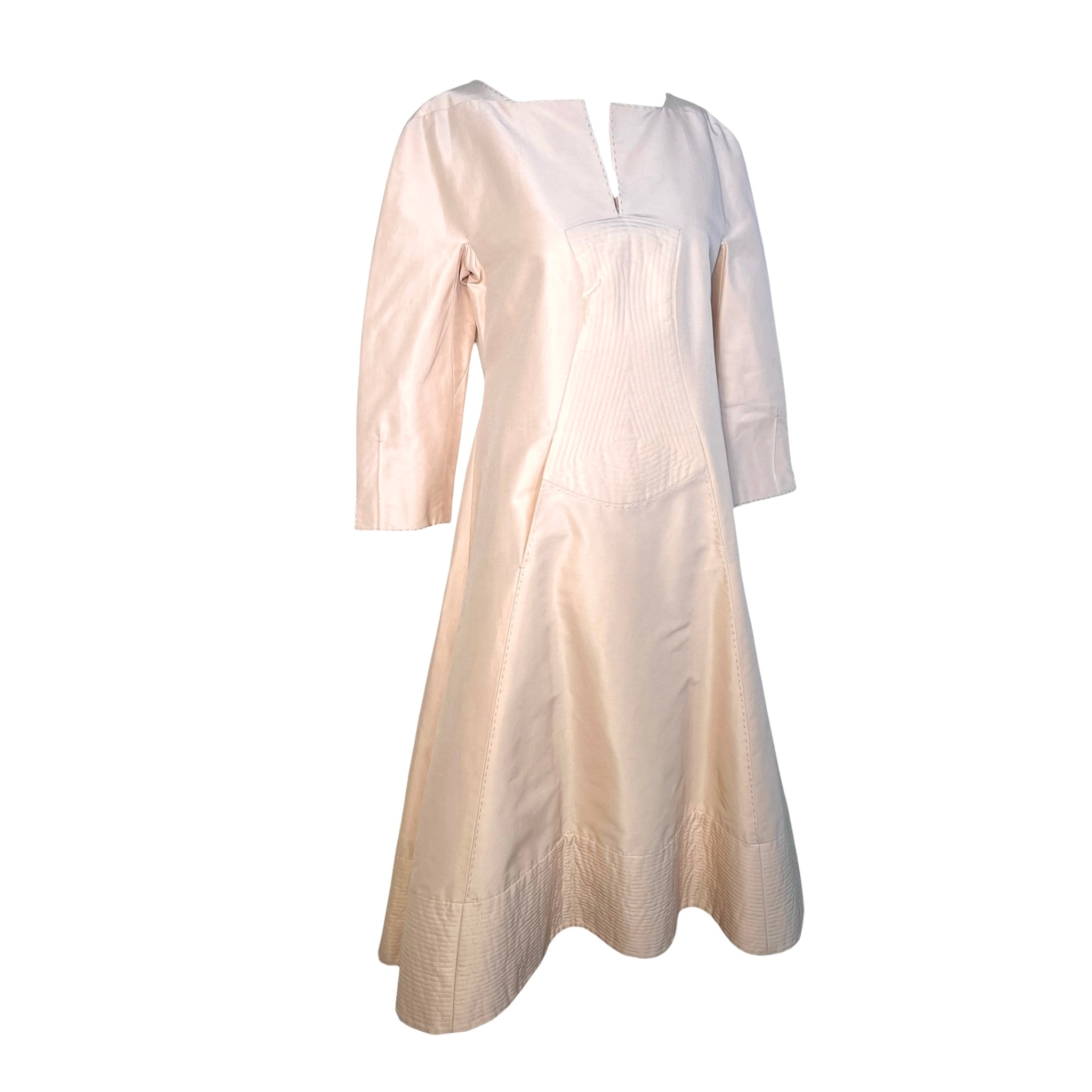 Chado Ralph Rucci S/S 2009 Champagne Silk Trapunto Dress, slight side alone