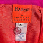Christian Lacroix Bazar 1990's Hot Pink Herringbone Wool Skirt Suit, label jacket