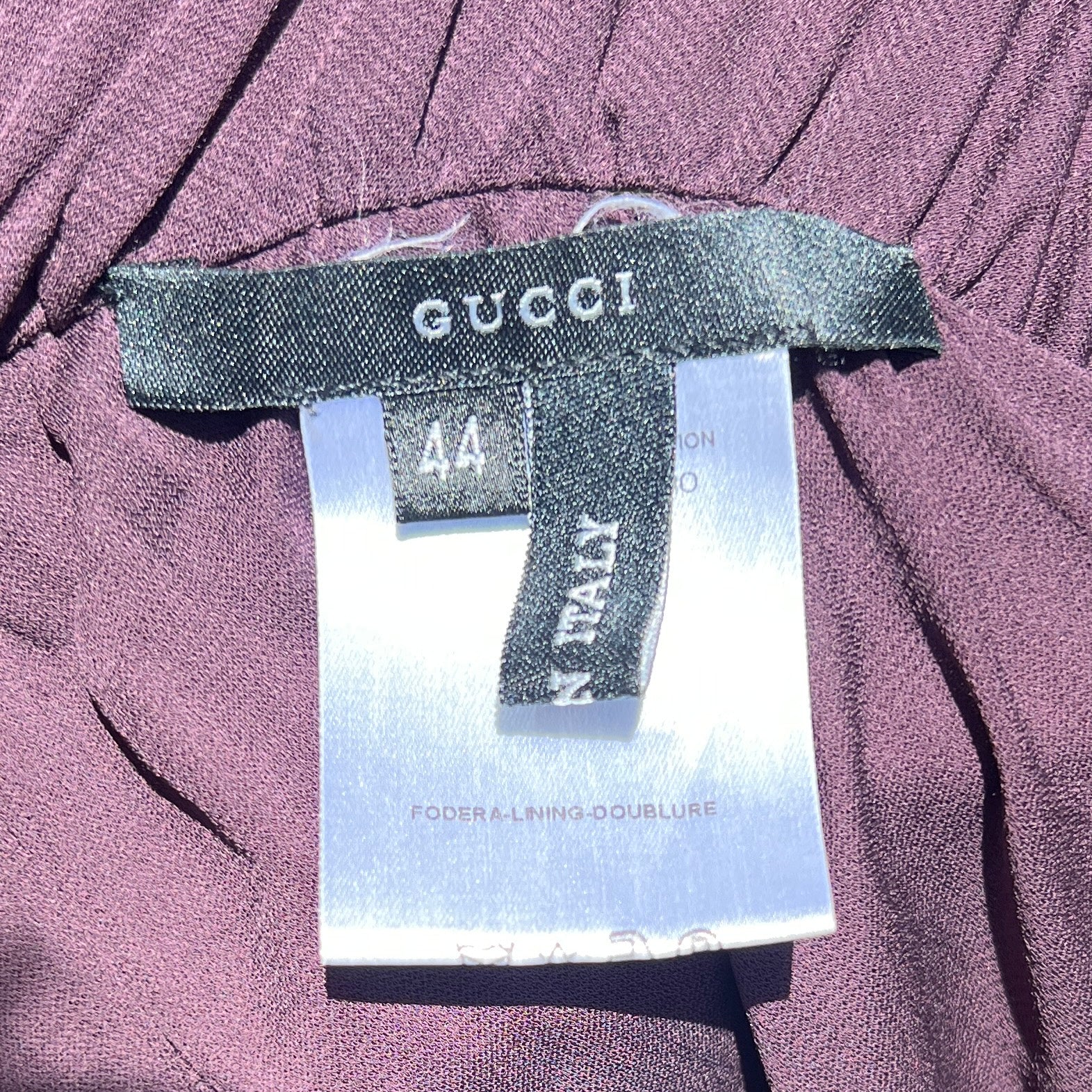 Gucci by Tom Ford F/W 2001 Eggplant Jersey Ruched Skirt, label