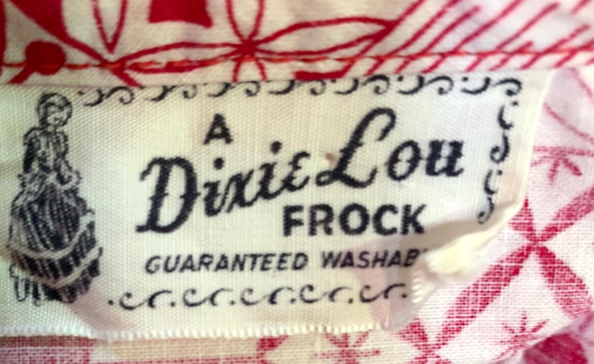 Dixie Lou Frock '50s Red Block Print Day Dress LABEL