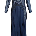   Roberto Cavalli 2000s Stunning Midnight Blue Sheer Mesh and Chiffon Heavily Embellished Long Sleeve Gown FRONT 1 of 7
