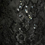 Saint Laurent 1980s Black Sequin and Lace Off Shoulder Mini Dress, close up