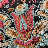 1920's Black Satin Cape with Dense Colorful Beading, close up