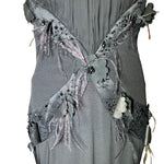 Lorena Sarbu Attributed Black Cross-Neck Chiffon Gown with Feather Accents & Shawl FLORAL ACCENT AND FEATHERS DETAIL 4 OF 8