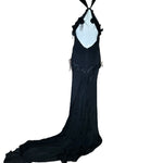 Lorena Sarbu Attributed Black Cross-Neck Chiffon Gown with Feather Accents & Shawl BACK PHOTO 6 OF 8