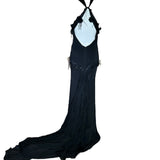 Lorena Sarbu Attributed Black Cross-Neck Chiffon Gown with Feather Accents & Shawl BACK PHOTO 6 OF 8