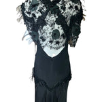 Lorena Sarbu Attributed Black Cross-Neck Chiffon Gown with Feather Accents & Shawl BACK PHOTO SHAWL 8 OF 8