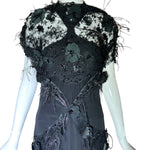 Lorena Sarbu Attributed Black Cross-Neck Chiffon Gown with Feather Accents & Shawl SHAWL COVER FRONT PHOTO 2 OF 8