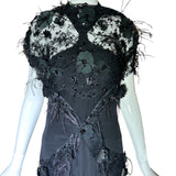 Lorena Sarbu Attributed Black Cross-Neck Chiffon Gown with Feather Accents & Shawl SHAWL COVER FRONT PHOTO 2 OF 8