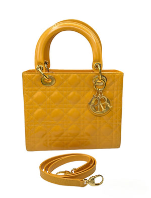  DIOR Lady Dior 90s Medium Yellow Patent Leather Cannage WITH SHOULDER STRAP 6 of 8