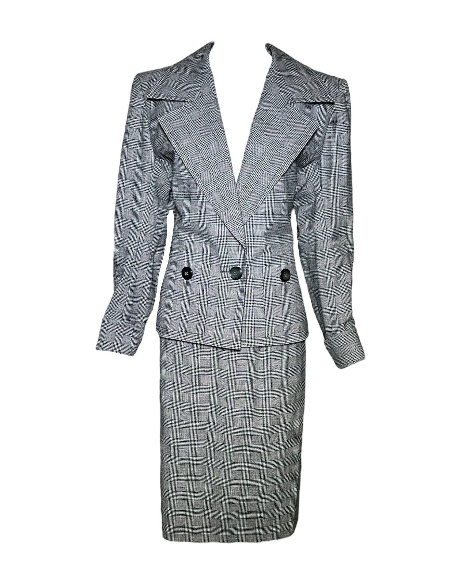 Yves Saint Laurent 80s  Haute Couture Houndstooth Suit/Skirt Ensemble FRONT ENSEMBLE PHOTO 1 OF 7