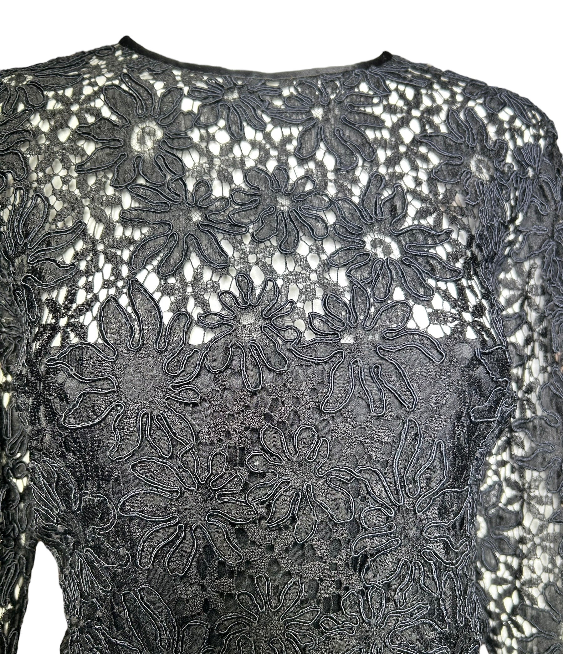 Yves Saint Laurent 1990s Black Guipure Haute Couture Lace Blouse  DETAIL FLORAL SOUTACHE PHOTO 5 OF 6