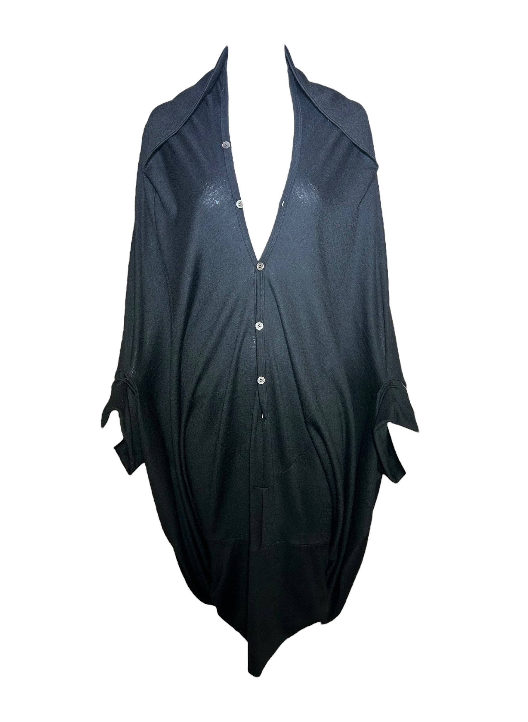 Junya Watanabe Comme Des Garcons F/W 2008 Black Wool Cocoon Dress OPEN FRONT PHOTO 4 OF 8