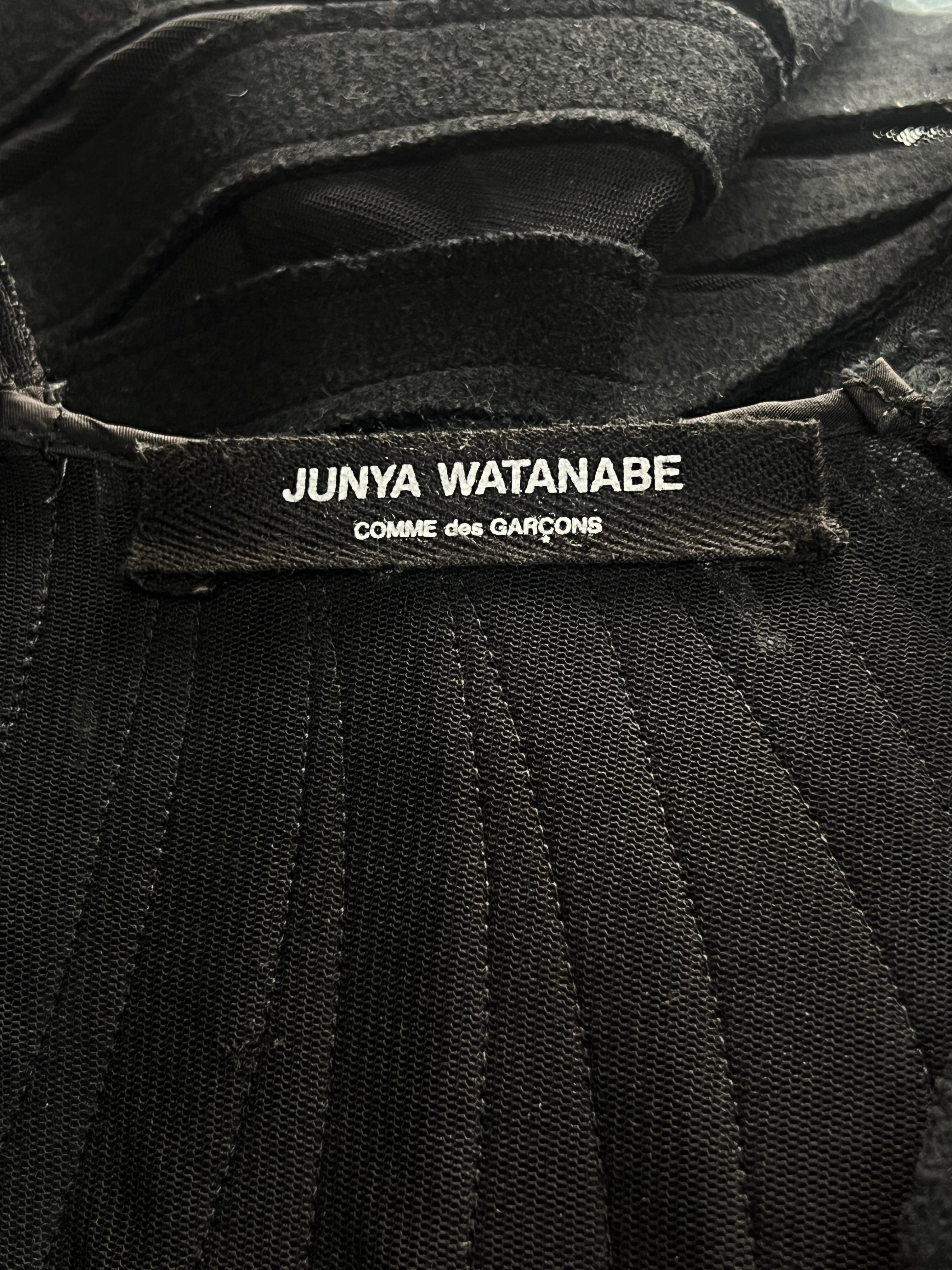 Junya Watanabe Comme des Garcons 2014 Black Sequined Wool and Mesh Patchwork Jacket, label