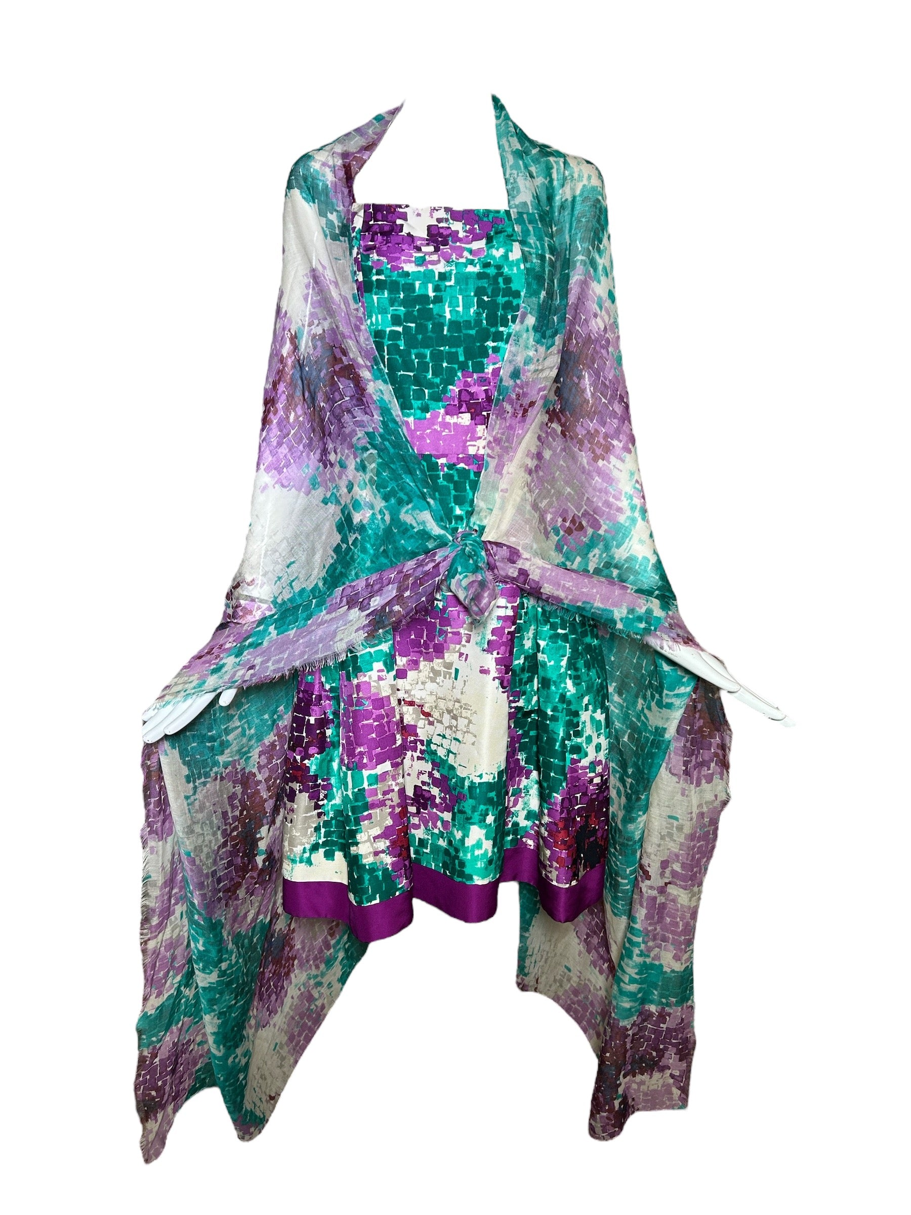 Oscar de la Renta 2010s Silk Purple Fit & Flare Dress w/ Maxi Shawl THE WAY WE WORE Oscar de la Renta 2010s Silk Purple Fit & Flare Dress w/ Maxi Shawl THE WAY WE WORE