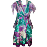 Oscar de la Renta 2010s Silk Purple Fit & Flare Dress w/ Maxi Shawl SHAWL ON SHOULDERS PHOTO 6 OF 6