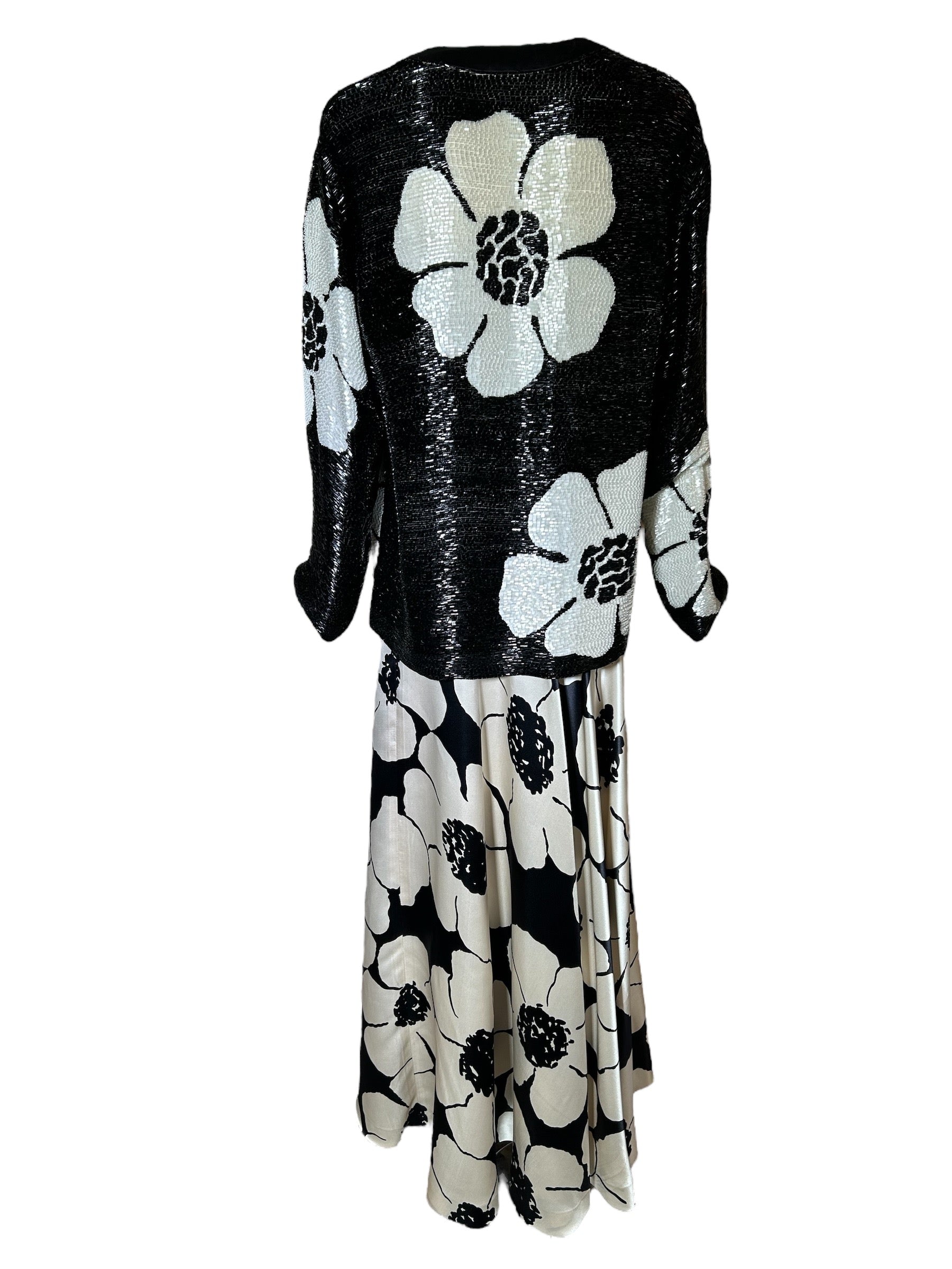 Galanos Incredibly Beaded Flower Ensemble with Maxi Silk Skirt BACK ENSEMBLE PHOTO 2 OF 12