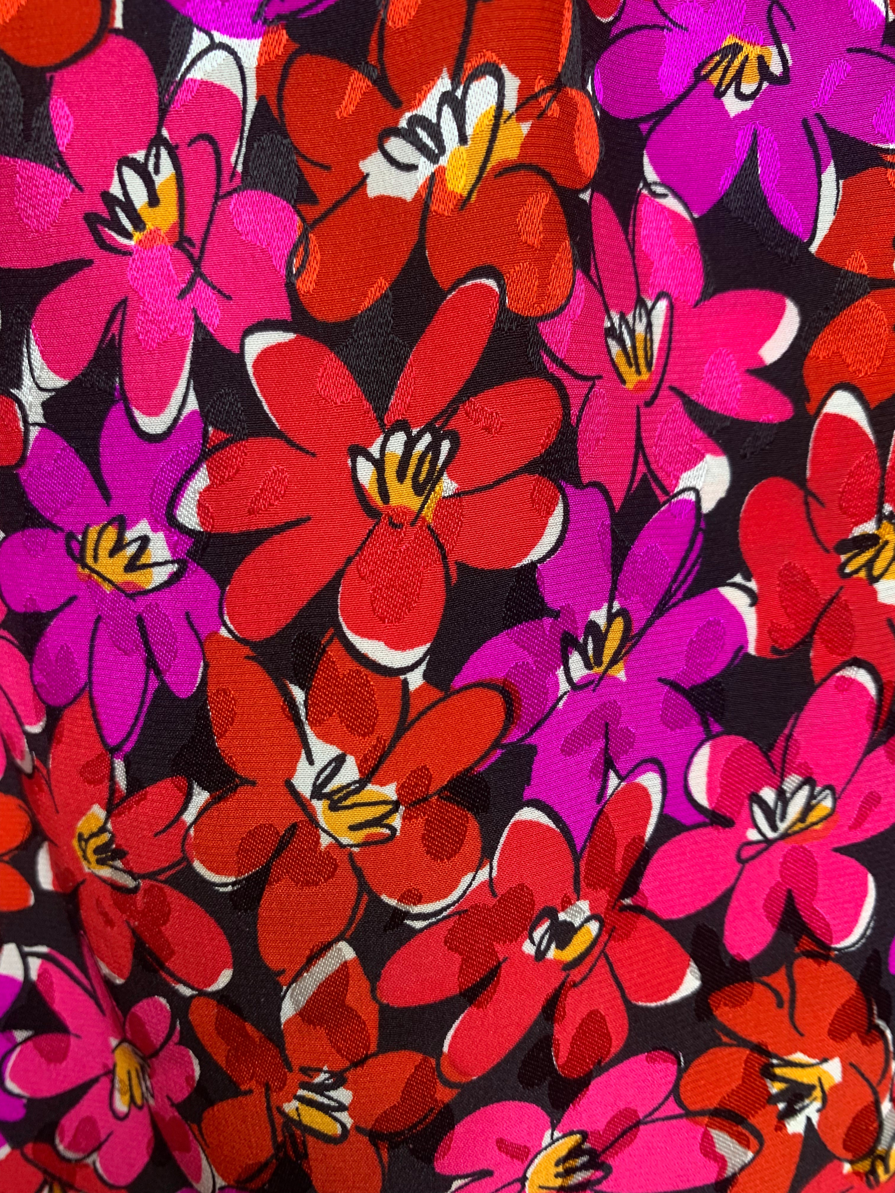 1989 Saint Laurent Magenta Silk Floral Print Dress Ensemble PRINT DETAIL