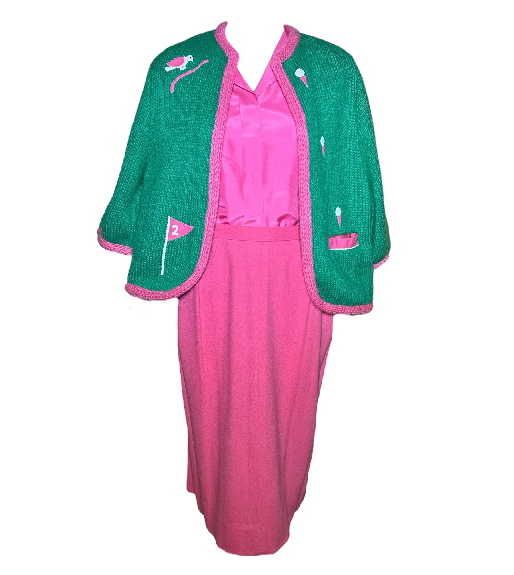 1950s Lee Herman 3-Piece Novelty Golf Ensemble Outfit with Knit Sweater SWEATER OVER SHOULDERS DRAPE PHOTO 5 OF 12