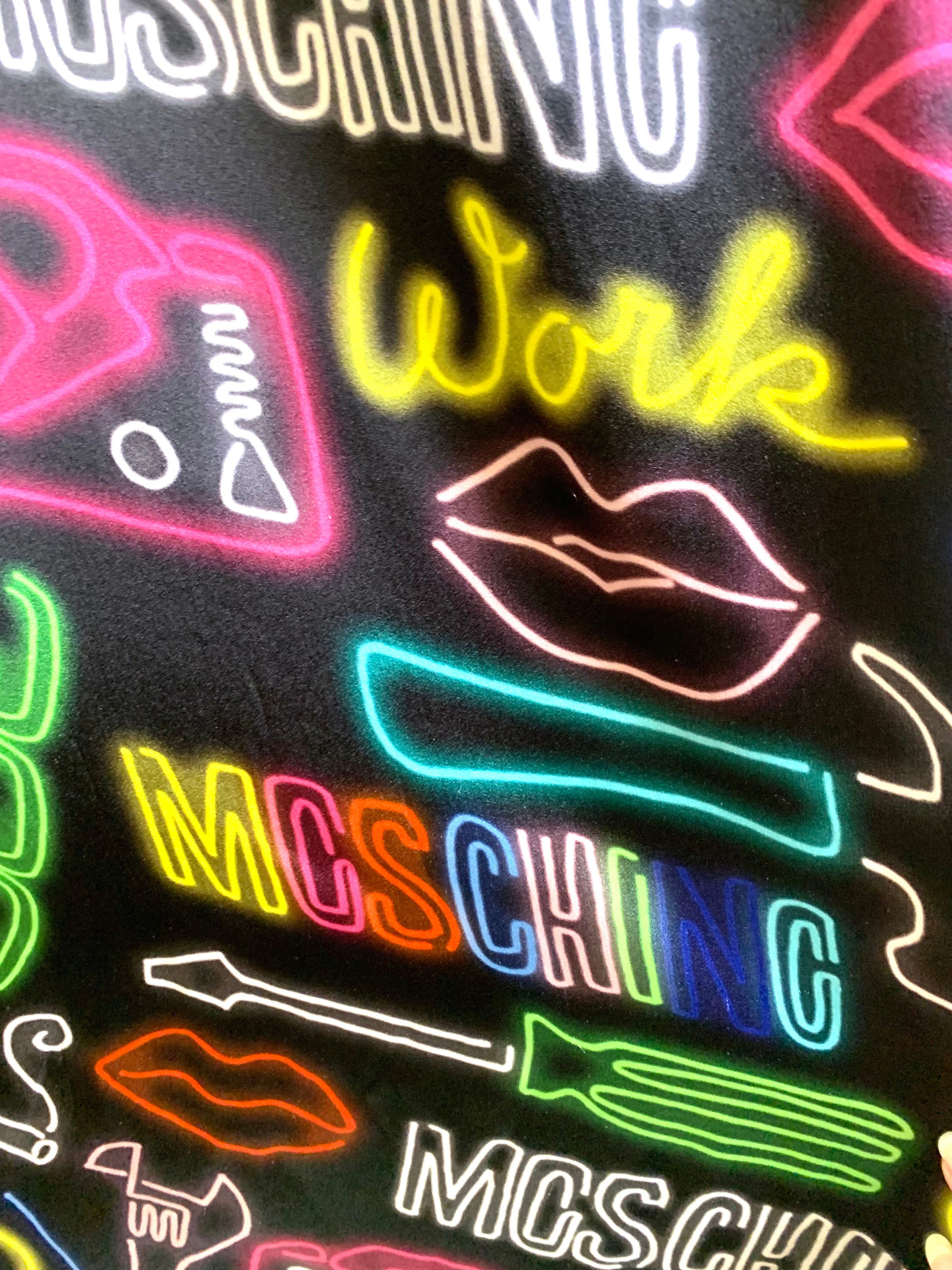 Moschino Couture SS 2016 Neon Sign Novelty Print Silk Gown PRINT DETAIL