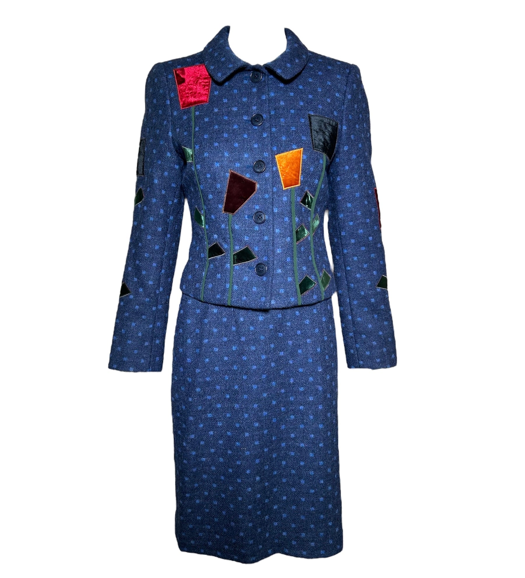 Moschino Cheap and Chic Wool Velvet Flowers Suit Ensemble FRONT PHOTO 1 OF 7