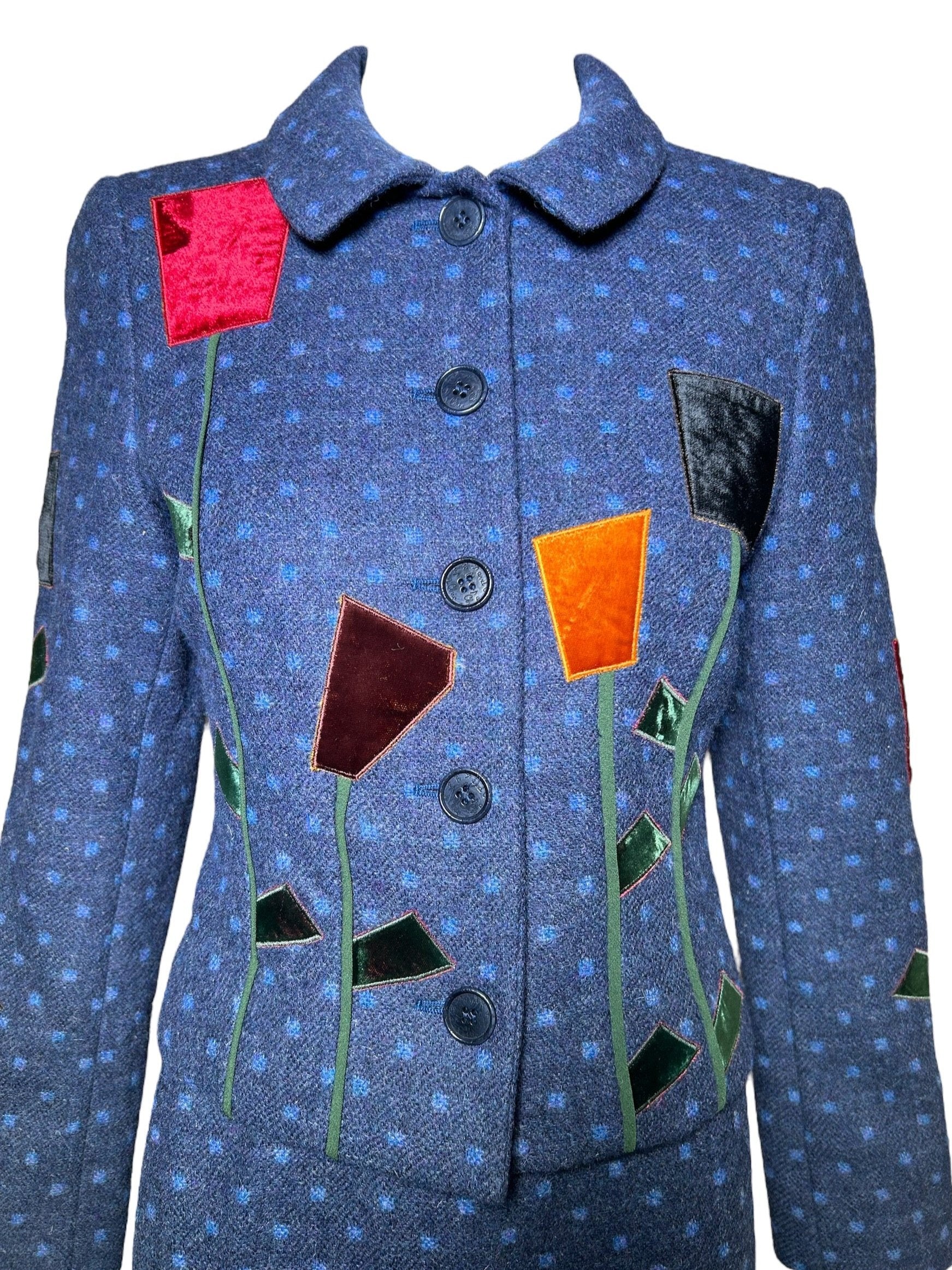 Moschino Cheap and Chic Wool Velvet Flowers Suit Ensemble  DETAIL FRONT PHOTO 3 OF 7