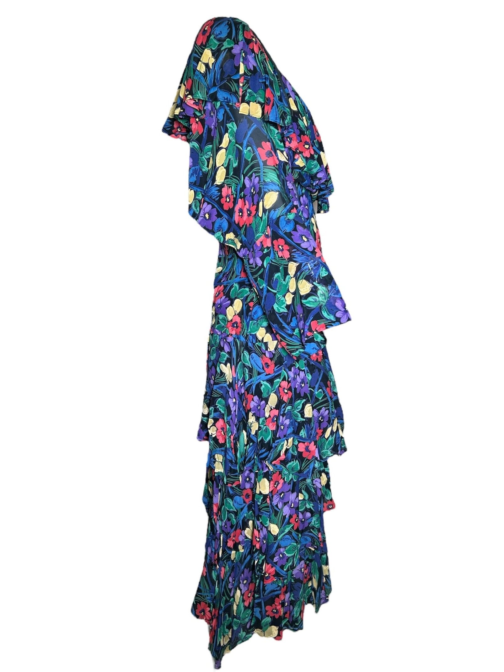 Norma Kamali Multicolor Florals Silk 2 Piece Ensemble SIDE PHOTO 4 OF 8