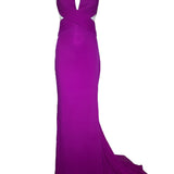 Lorena Sarbu Magenta Mesh Cut Silk Red Carpet Gown FRONT PHOTO 1 OF 6