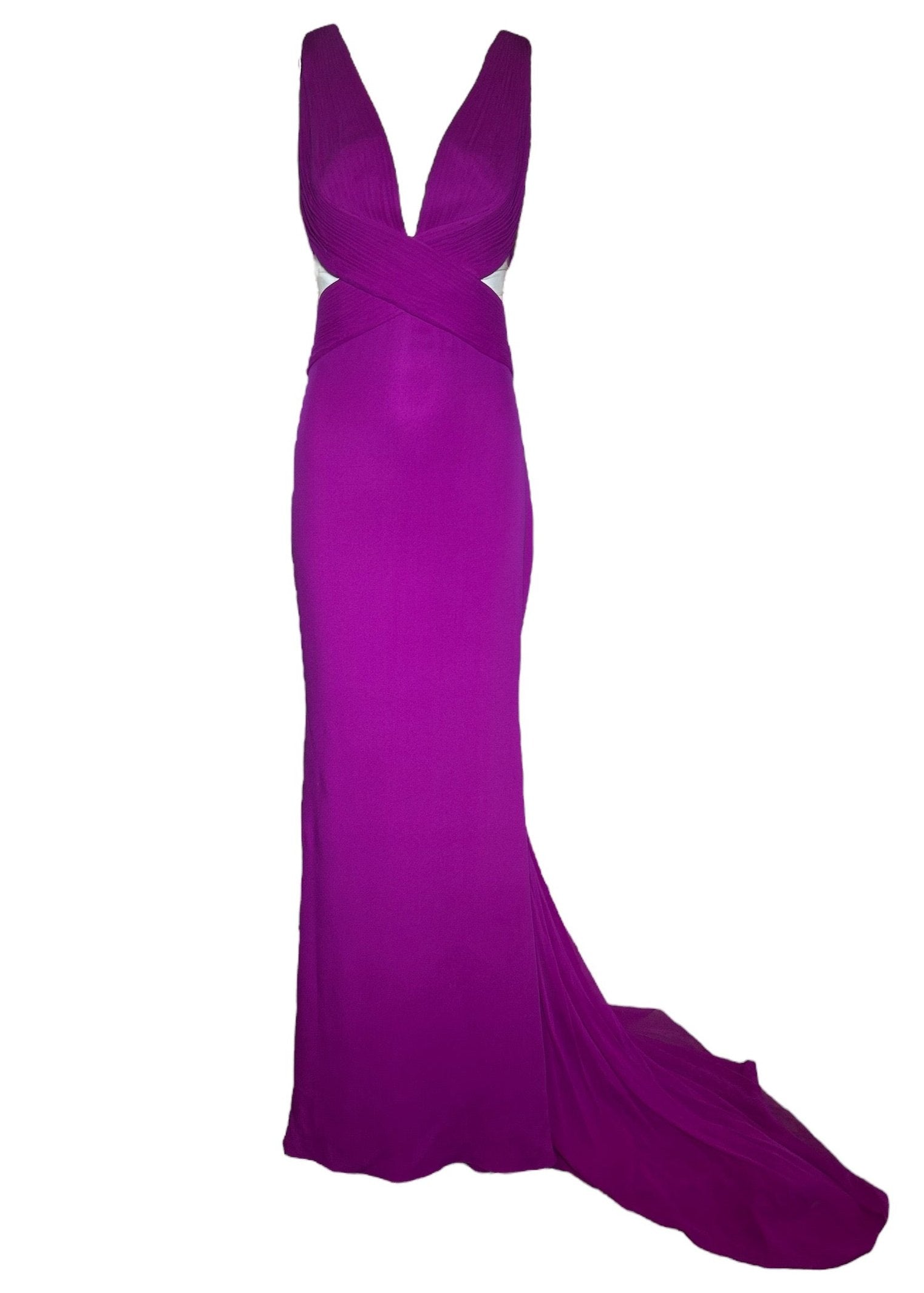 Lorena Sarbu Magenta Mesh Cut Silk Red Carpet Gown FRONT PHOTO 1 OF 6