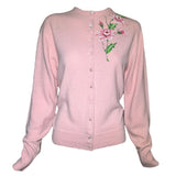 1950s Schiaparelli Pink Cashmere Hand Painted Floral Sweater FRONT PHOTO 1 OF 7