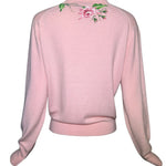 1950s Schiaparelli Pink Cashmere Hand Painted Floral Sweater BACK PHOTO 5 OF 7