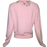 1950s Schiaparelli Pink Cashmere Hand Painted Floral Sweater BACK PHOTO 5 OF 7