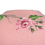 1950s Schiaparelli Pink Cashmere Hand Painted Floral Sweater BACK NECK DETAIL PHOTO 6 OF 7