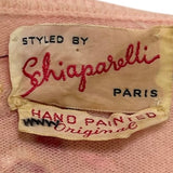 1950s Schiaparelli Pink Cashmere Hand Painted Floral Sweater LABEL PHOTO 7 OF 7