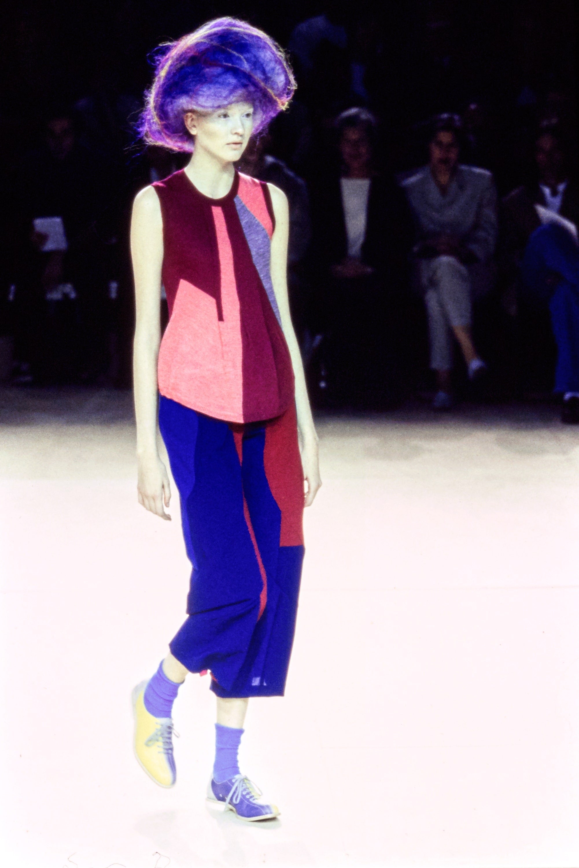 Comme des Garcon S/S 1996 Pink Geo Color Block Sweater and Harem Pants Ensemble, runway