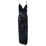 Early Bob Mackie - Elizabeth the First Black Devore Velvet Gown with Crystal Embellishments