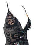Early Bob Mackie - Elizabeth the First Black Devore Velvet Gown with Crystal Embellishments, bodice