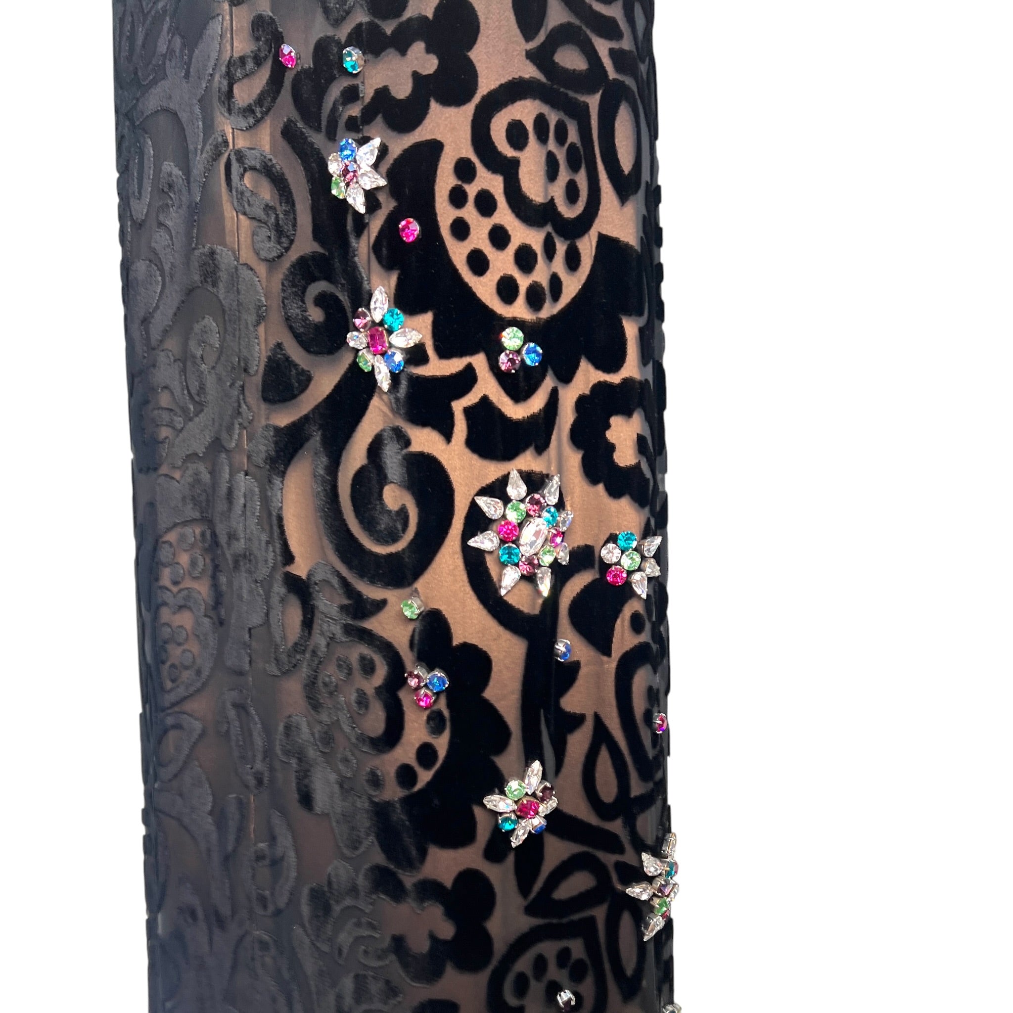 Early Bob Mackie - Elizabeth the First Black Devore Velvet Gown with Crystal Embellishments, detail 3