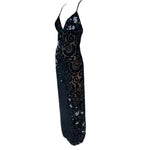 Early Bob Mackie - Elizabeth the First Black Devore Velvet Gown with Crystal Embellishments, slight side