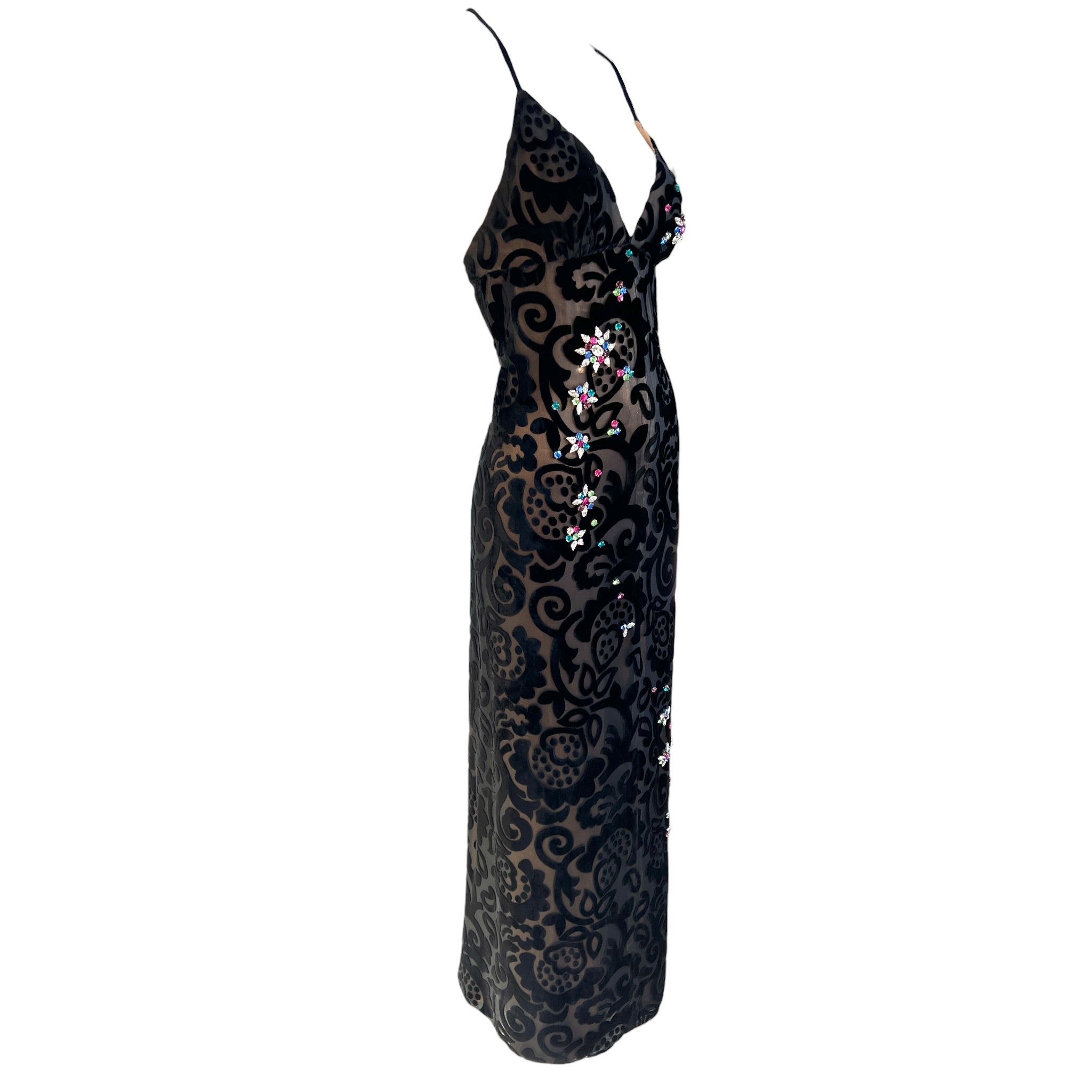 Early Bob Mackie - Elizabeth the First Black Devore Velvet Gown with Crystal Embellishments, slight side 2