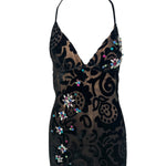 Early Bob Mackie - Elizabeth the First Black Devore Velvet Gown with Crystal Embellishments, TOP HALF