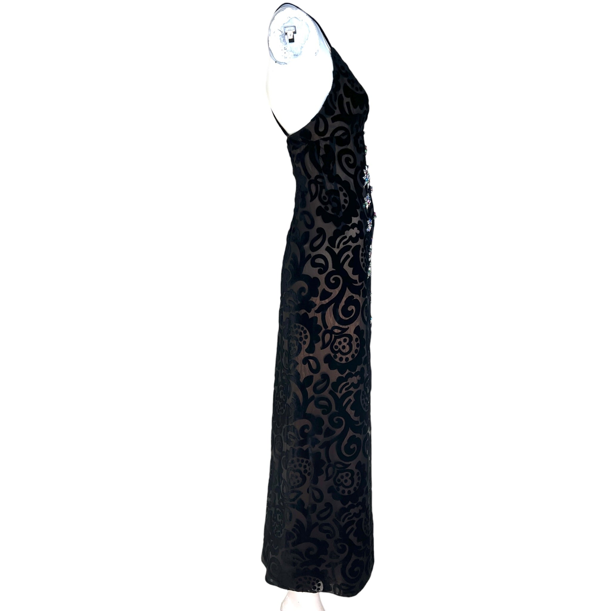 Early Bob Mackie - Elizabeth the First Black Devore Velvet Gown with Crystal Embellishments, side