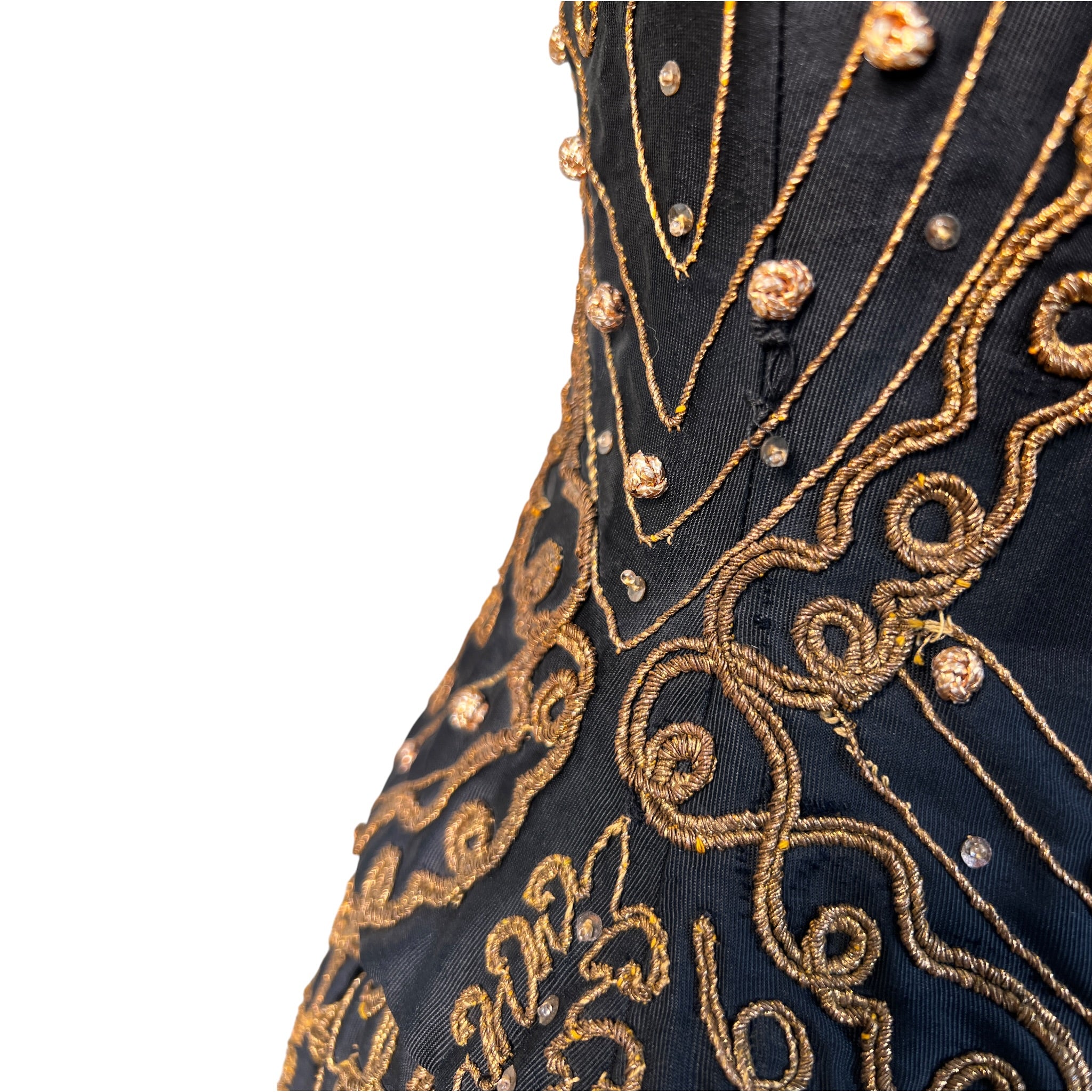 Christian Dior A/W 1954 'Mexique' Embellished Black Faille H Line Dress, detail