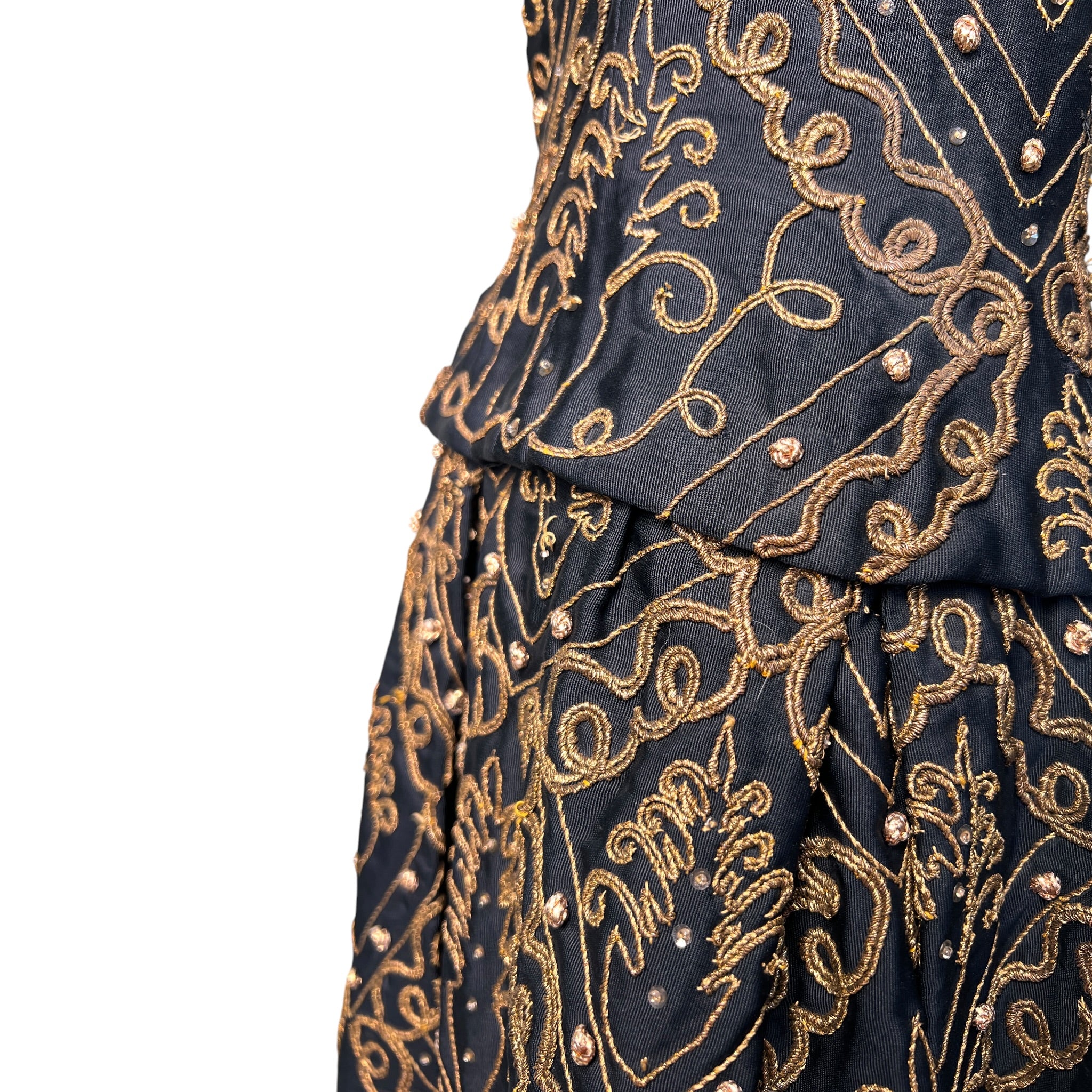 Christian Dior A/W 1954 'Mexique' Embellished Black Faille H Line Dress, waist fold