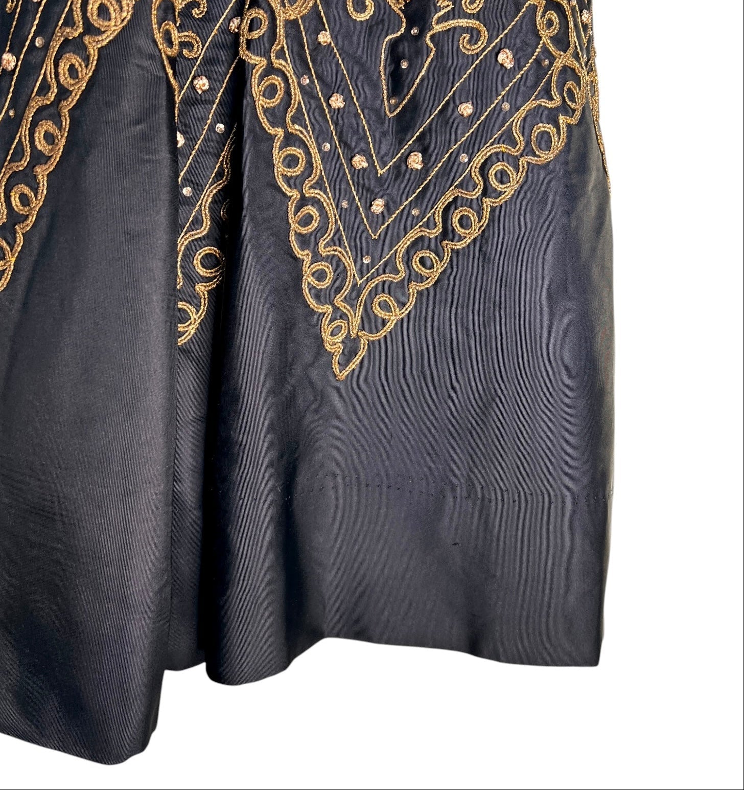 Christian Dior A/W 1954 'Mexique' Embellished Black Faille H Line Dress, hem