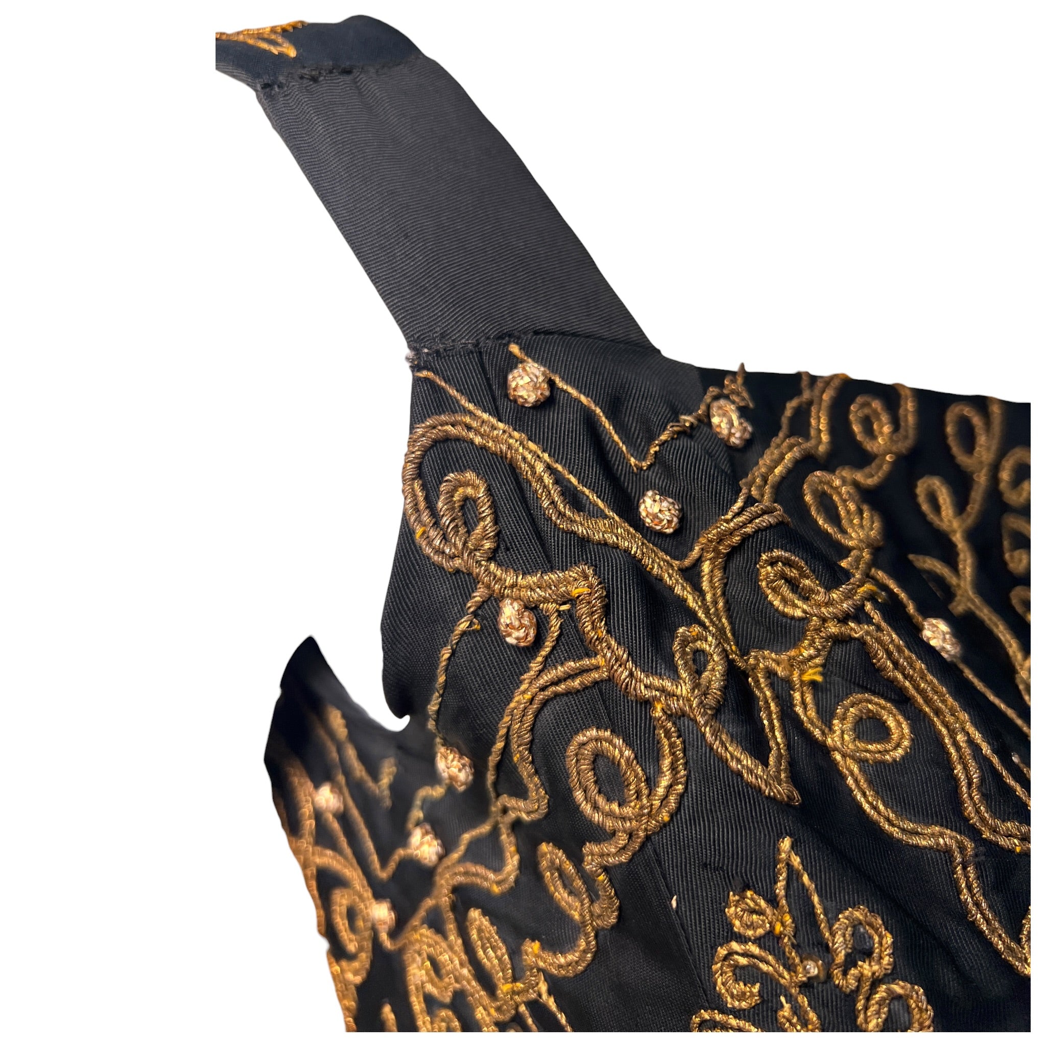 Christian Dior A/W 1954 'Mexique' Embellished Black Faille H Line Dress, shoulder